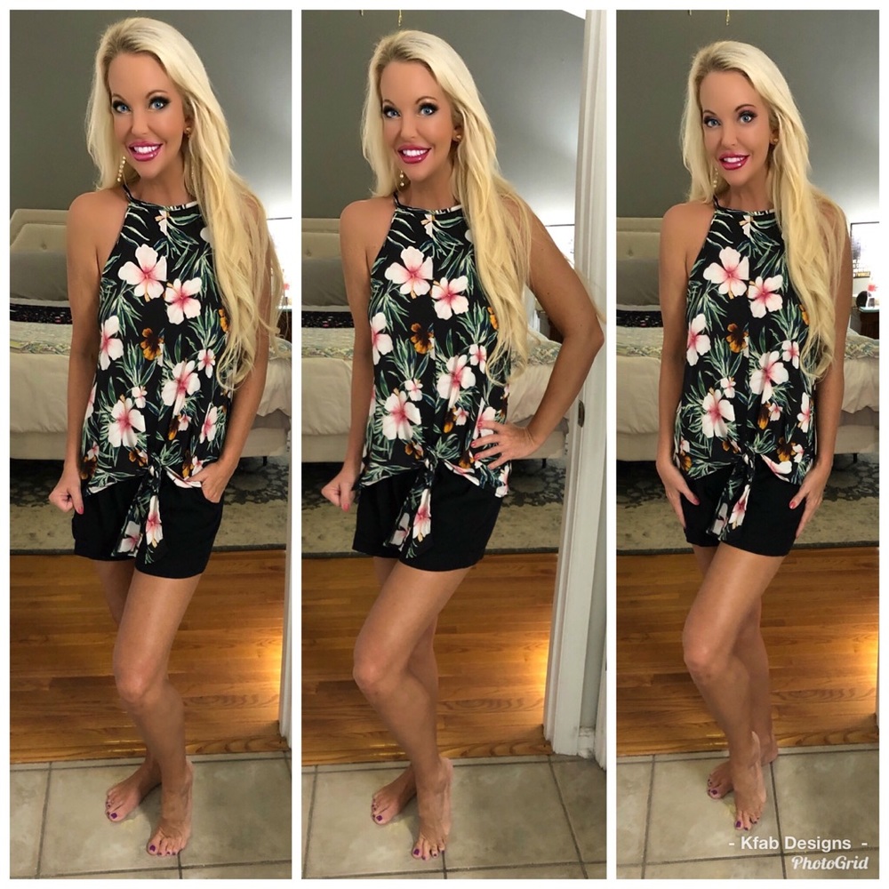 💐LAST 1! Tropical Floral Print Hem Tie Top-3left - Picture 5 of 6